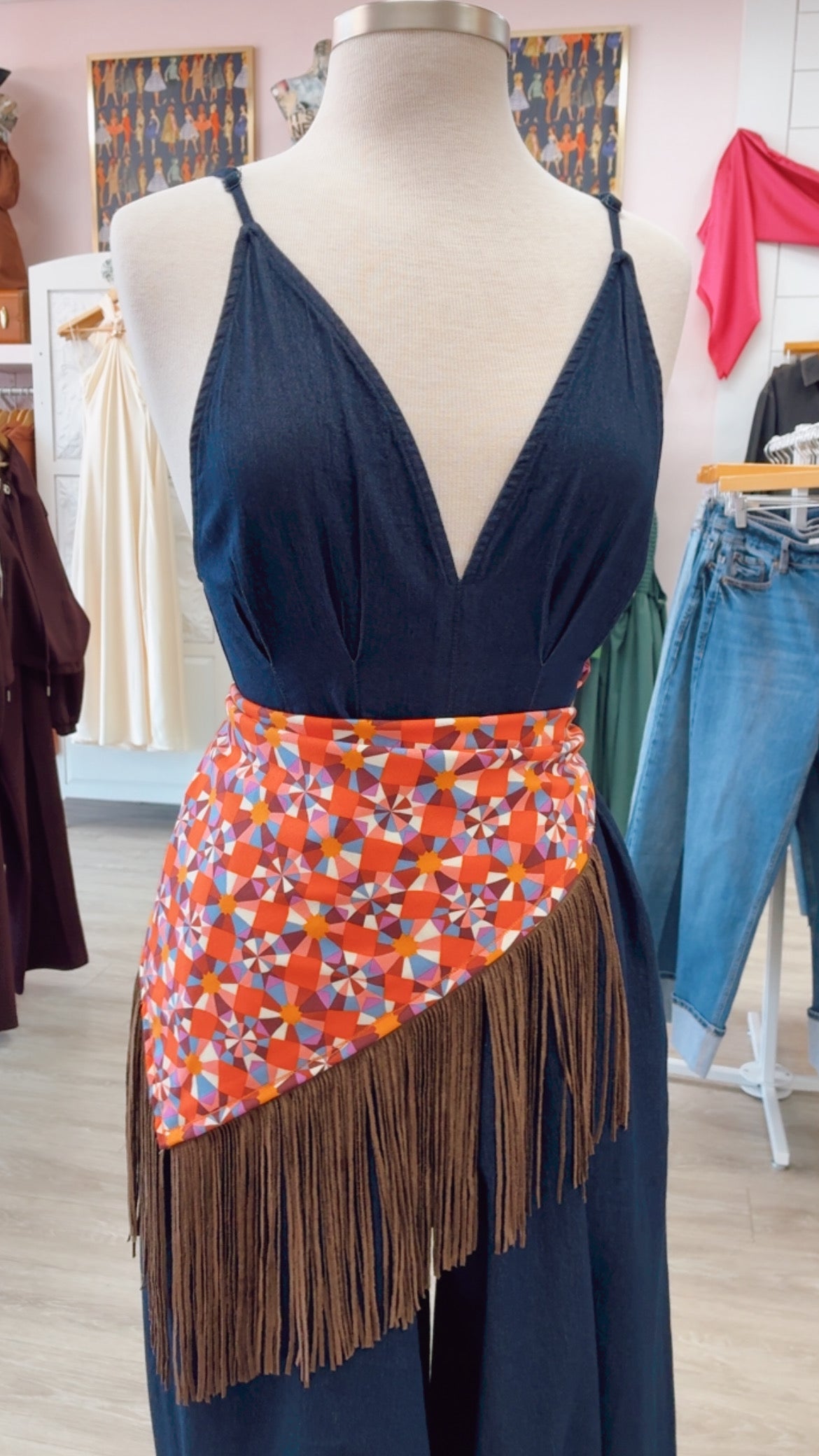 Fringe Scarf | Print w/Suede Fringe