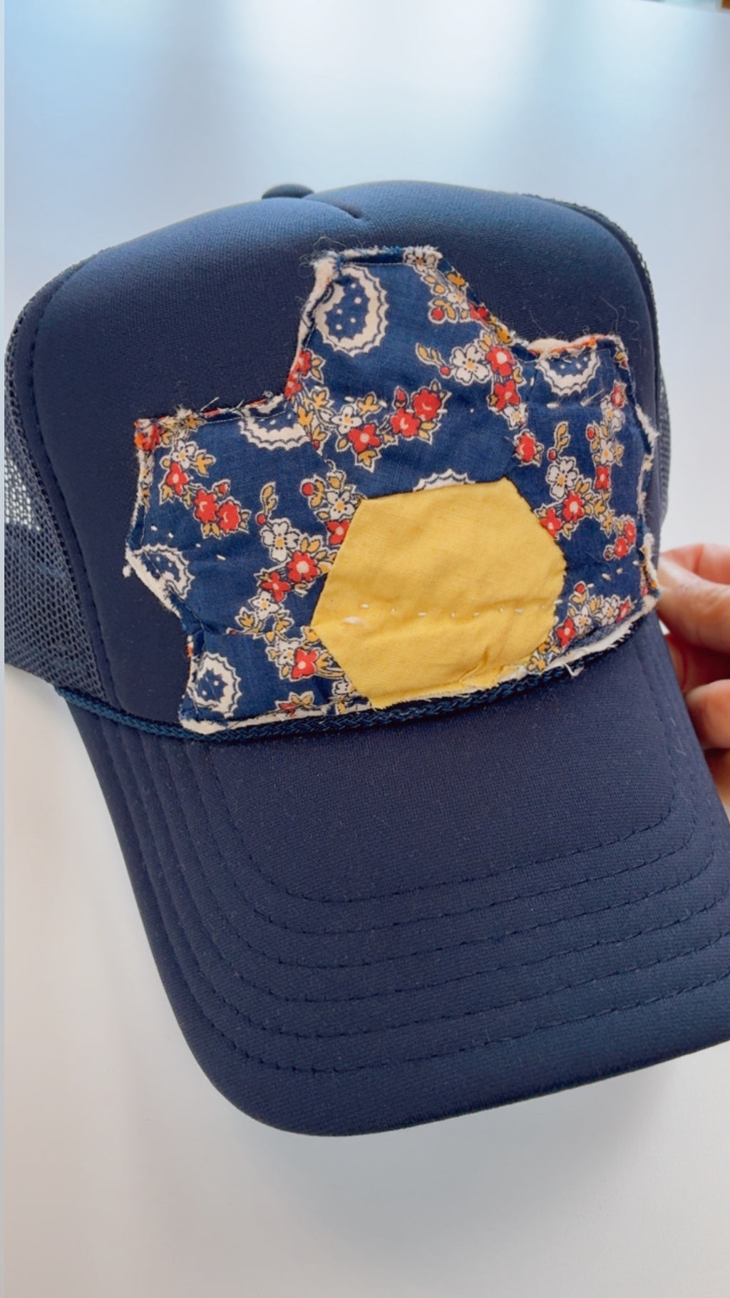 Navy Blue/ Red Paisley Vintage Quilt Navy Hat