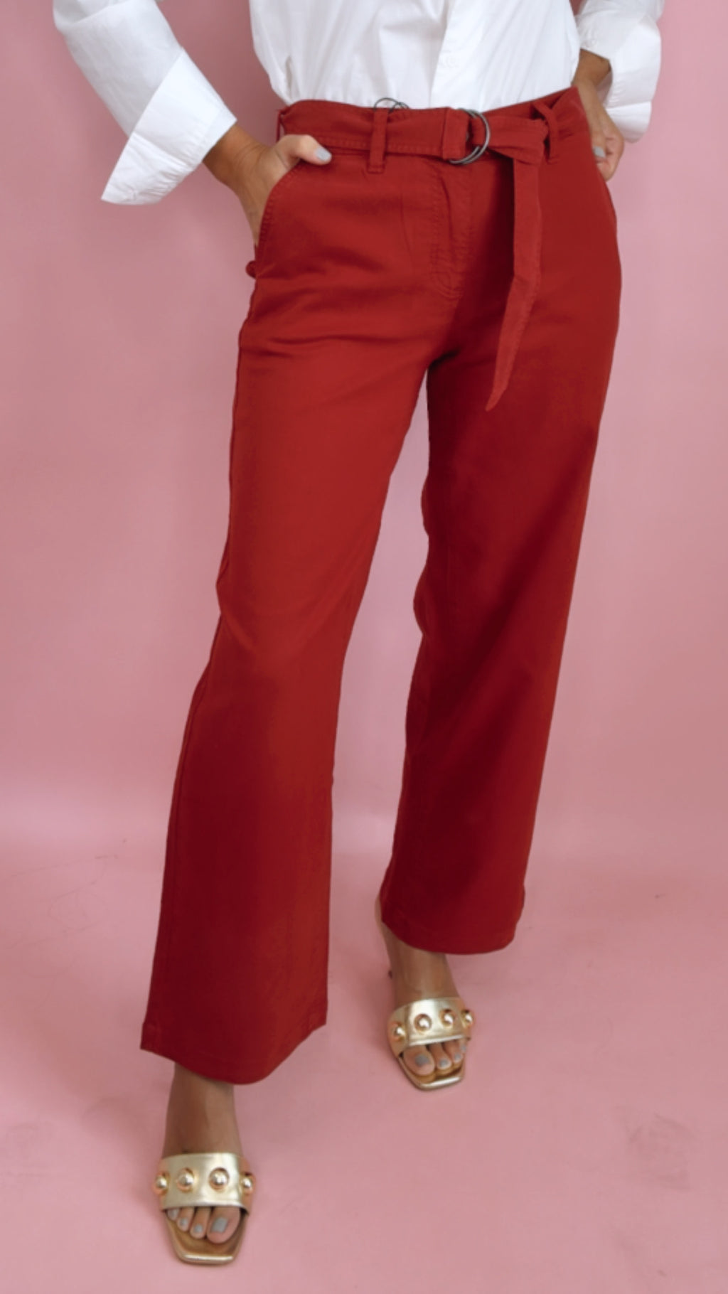 Liverpool Stride Wide Leg 2/ Self Belt In Maroon Berry