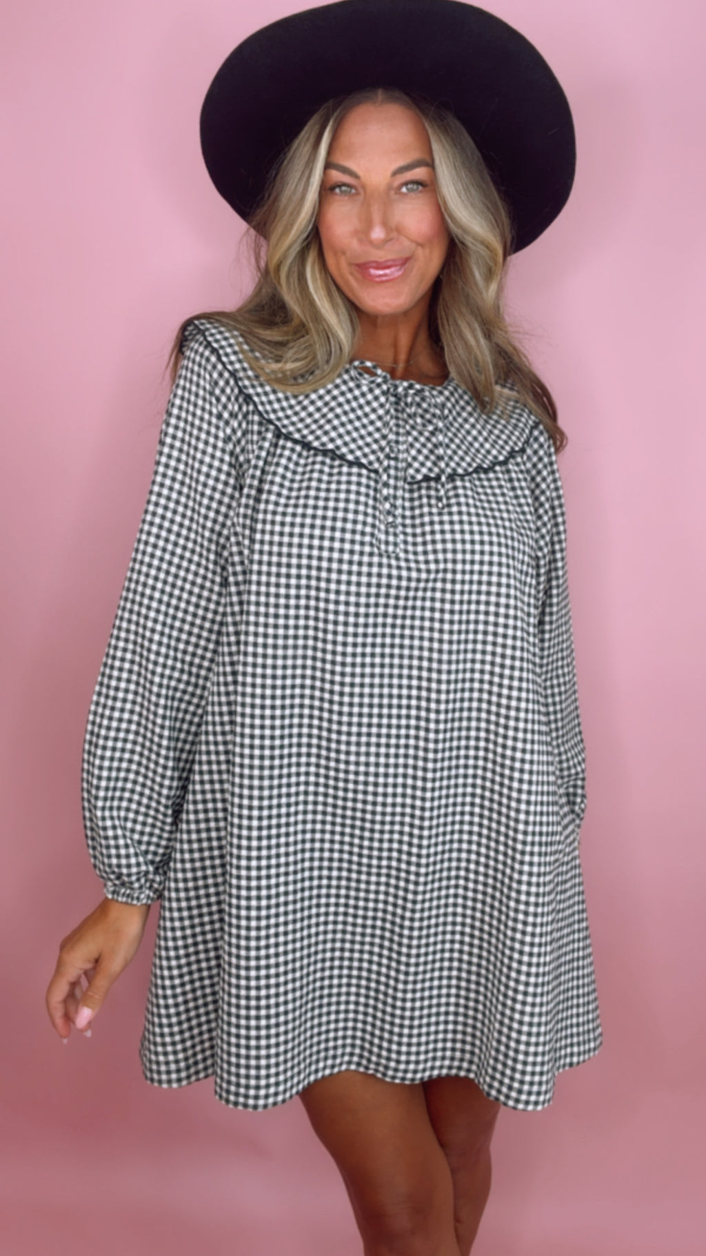 Rylee + Cru Black Gingham Collar Dress (1 MEDIUM)