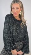 Endless Rose Jet Black Sequins Blouson Top (1 MEDIUM)