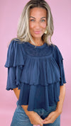 Free People Navy Rose Party Ruffle Tee