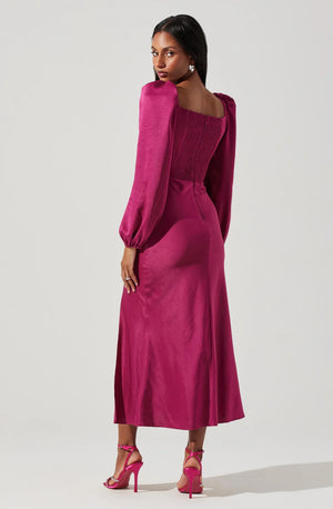 Gianna Fuchsia Mesh Core Long Sleeve Dress