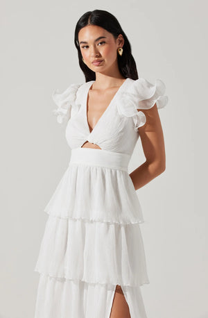 ASTR Emporia White Tiered Midi Dress