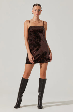 ASTR Porscha Brown Sequin Mini Dress