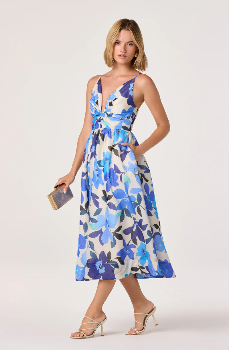 ASTR | Janna Floral Plunge Midi Dress