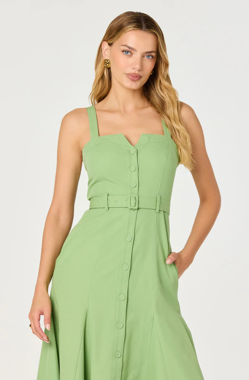 ASTR Green Belted Mckinley Dress