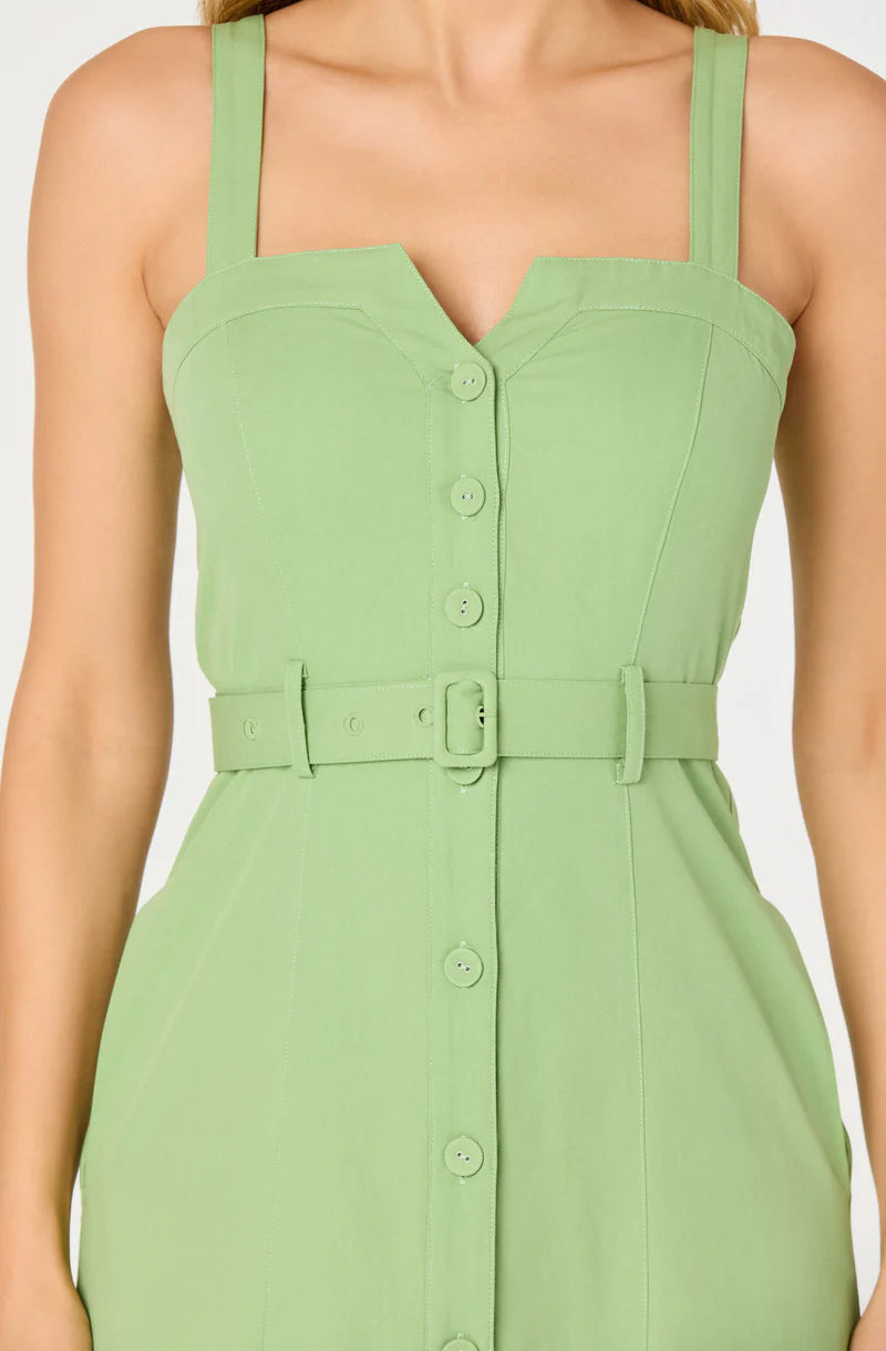 ASTR Green Belted Mckinley Dress