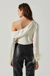ASTR Champagne Dawn Satin Feather Sleeve Top (XS)