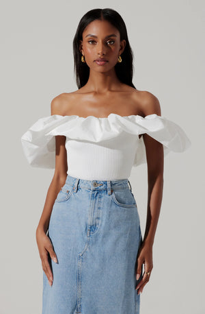 ASTR White Cherie Ruffle Off Shoulder Top