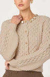 ASTR Cream Cathryn Embellished Cable Knit Cardigan