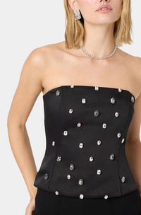 ASTR Black Embellished Strapless Jaila Top (1 MEDIUM)