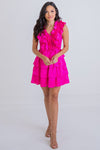 Karlie Pink Satin Ruffle V-Neck Dress (LARGE)