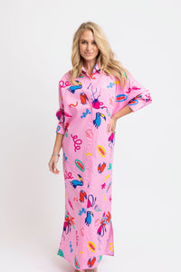 Karlie Magenta Artist Shirt Maxi Dress (MEDIUM)