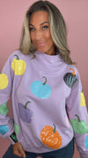 Queen of Sparkles Lavender Multi Pumpkin Mock Neck Sweatshirt