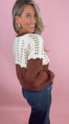 Chocolate Colorblock Scallop Detail Knit Cardigan
