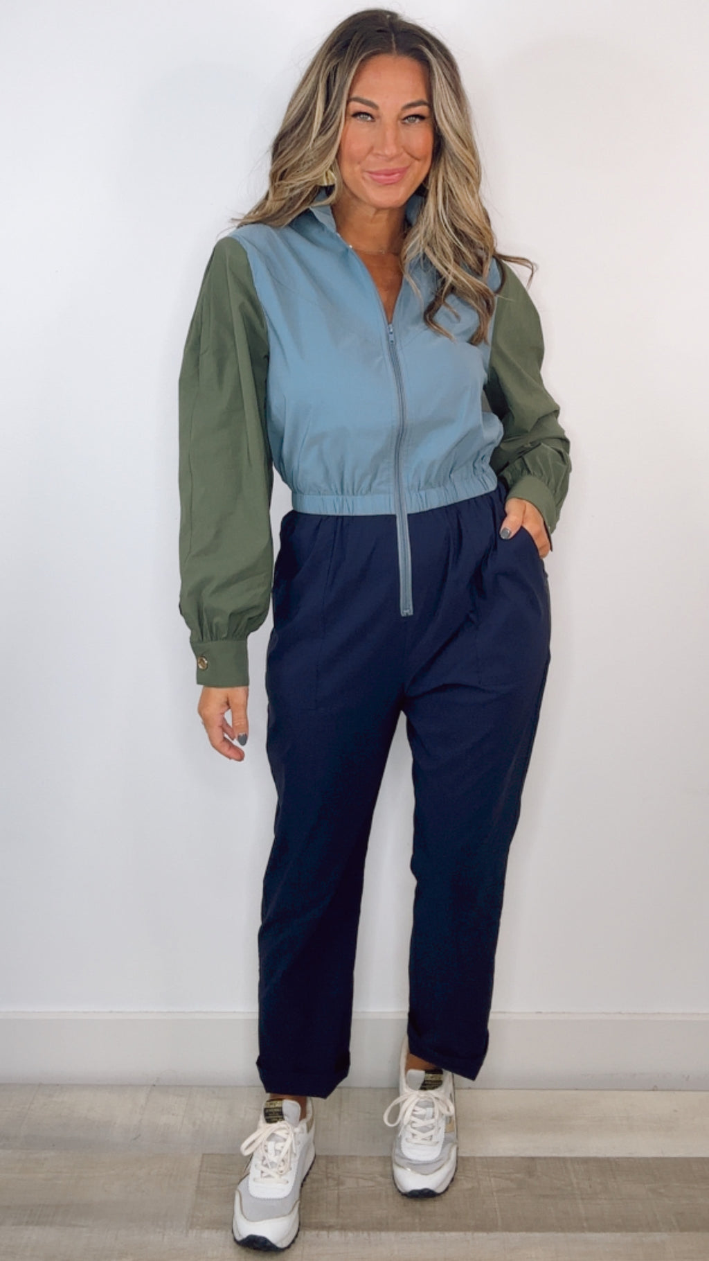 Karlie Color Block Zip Jumpsuit (SMALL)