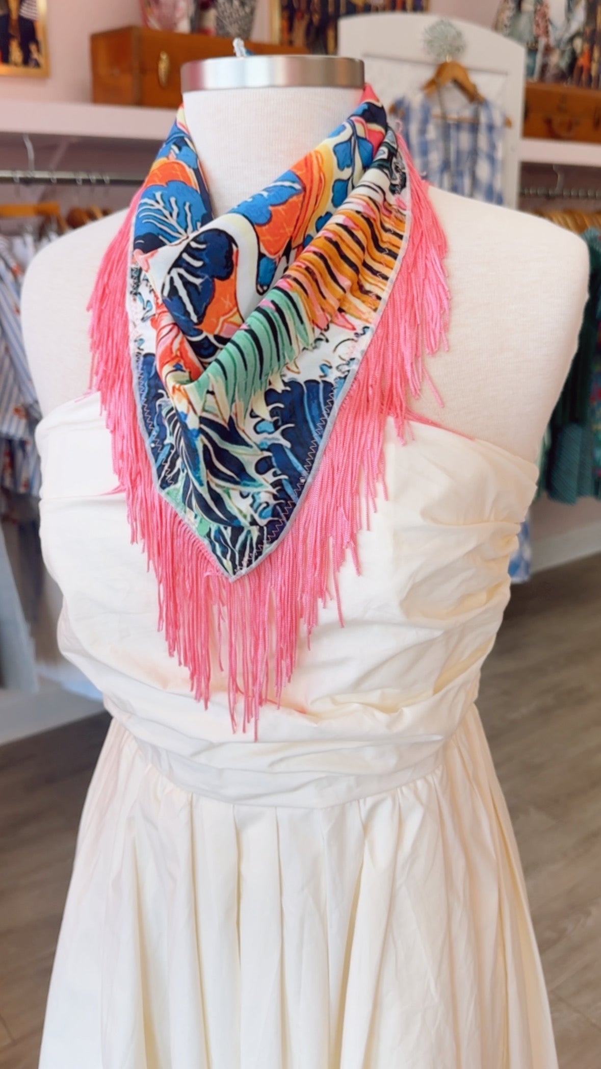 Floral + Peacock Bandana w/ Fringe