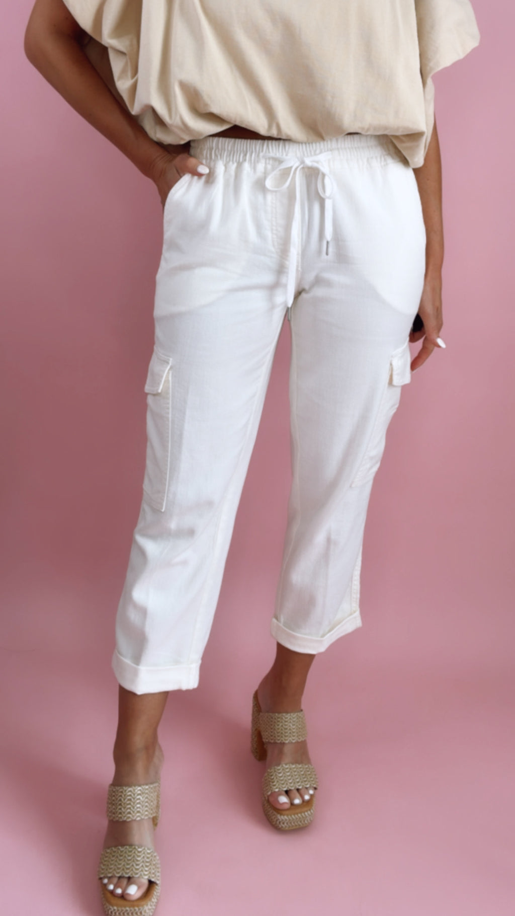 Liverpool Whipped Cream Drawstring Cargo Pant