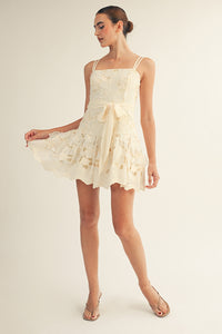 3D Floral Ruffle Mini Dress in Cream