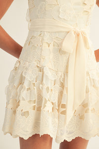 3D Floral Ruffle Mini Dress in Cream