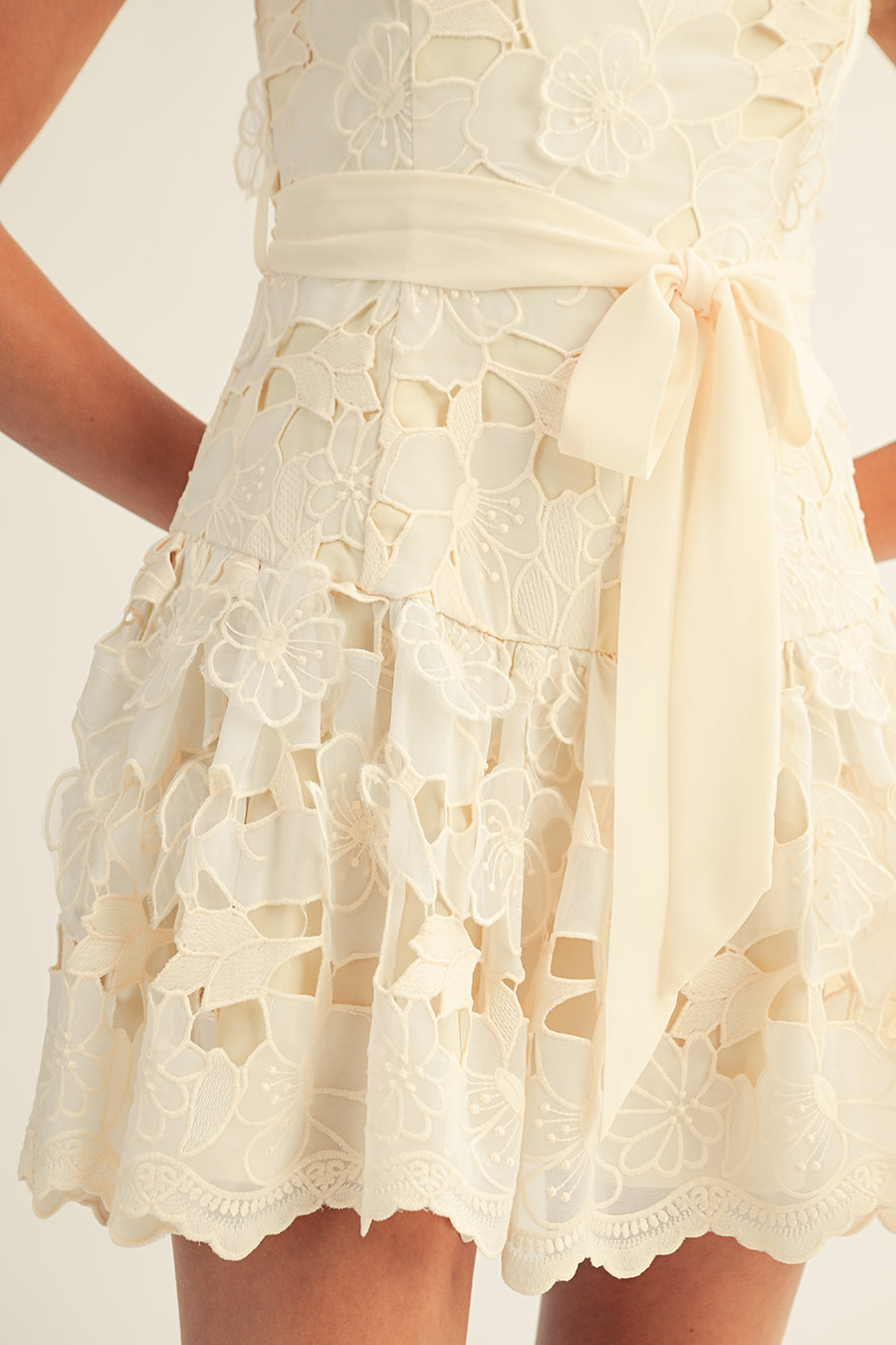 3D Floral Ruffle Mini Dress in Cream