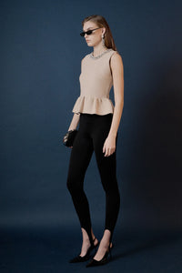 Endless Rose | Beige Jeweled Trim Neck Peplum Knit Top