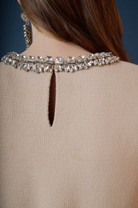 Endless Rose | Beige Jeweled Trim Neck Peplum Knit Top