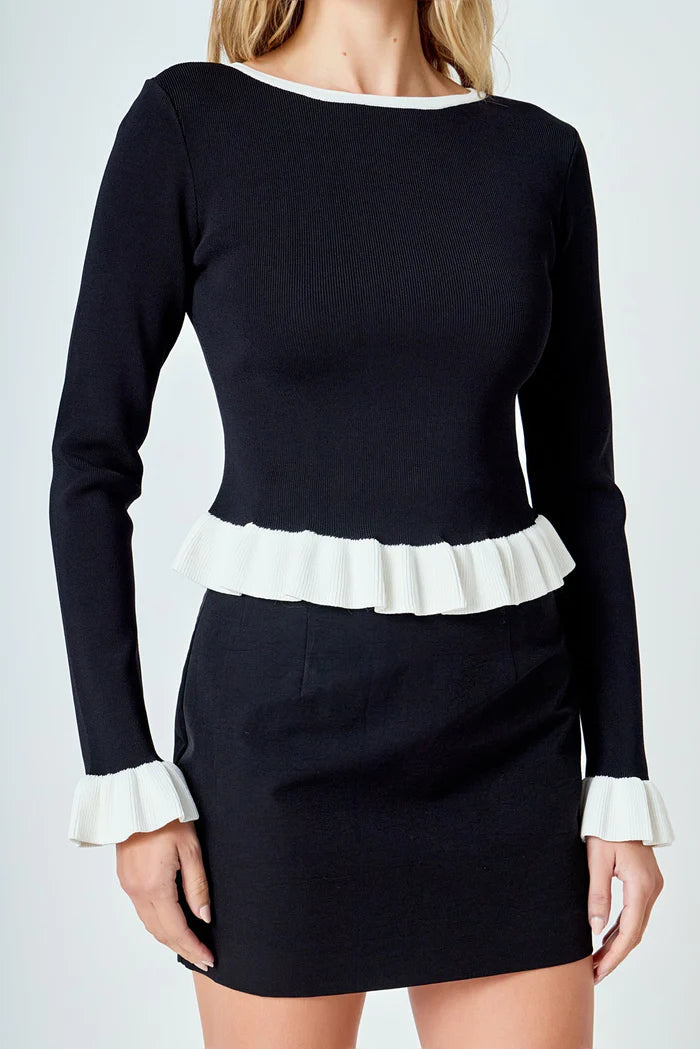 Endless Rose Contrast Ruffle Knit Top