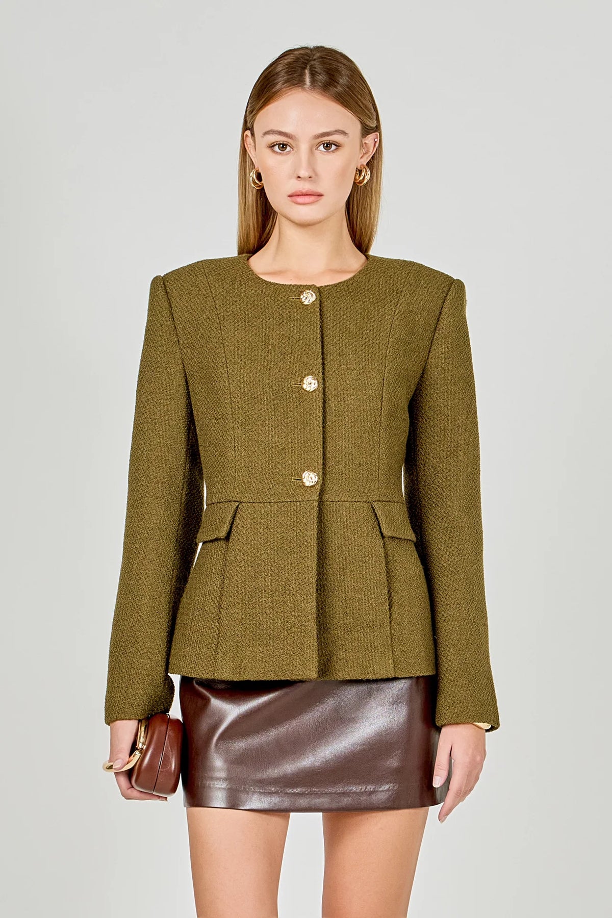 Endless Rose | Khaki/Olive Round Neck Blazer