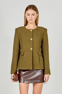 Endless Rose | Khaki/Olive Round Neck Blazer