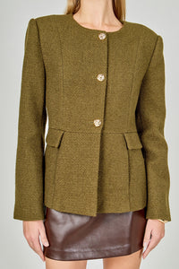 Endless Rose | Khaki/Olive Round Neck Blazer