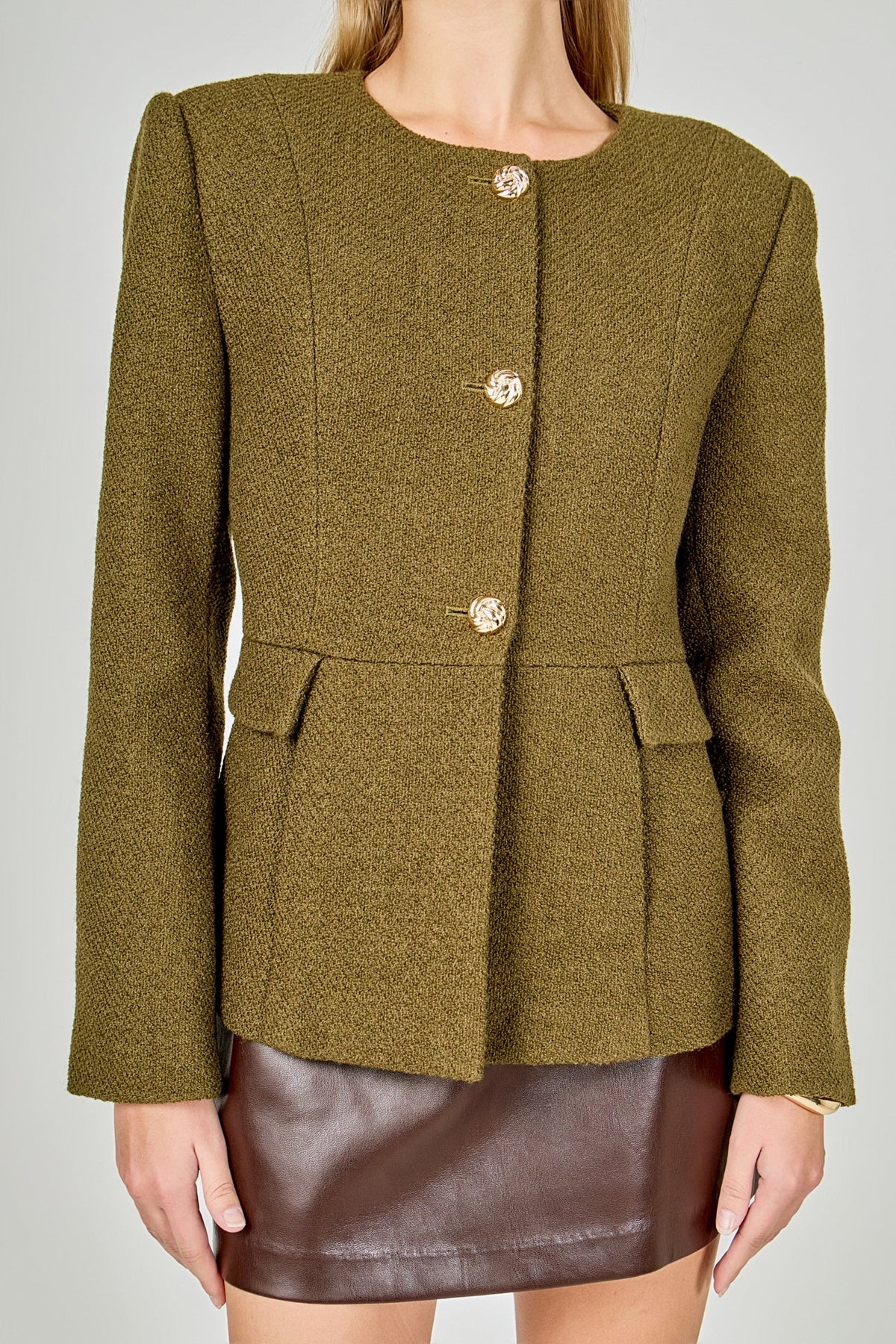 Endless Rose | Khaki/Olive Round Neck Blazer
