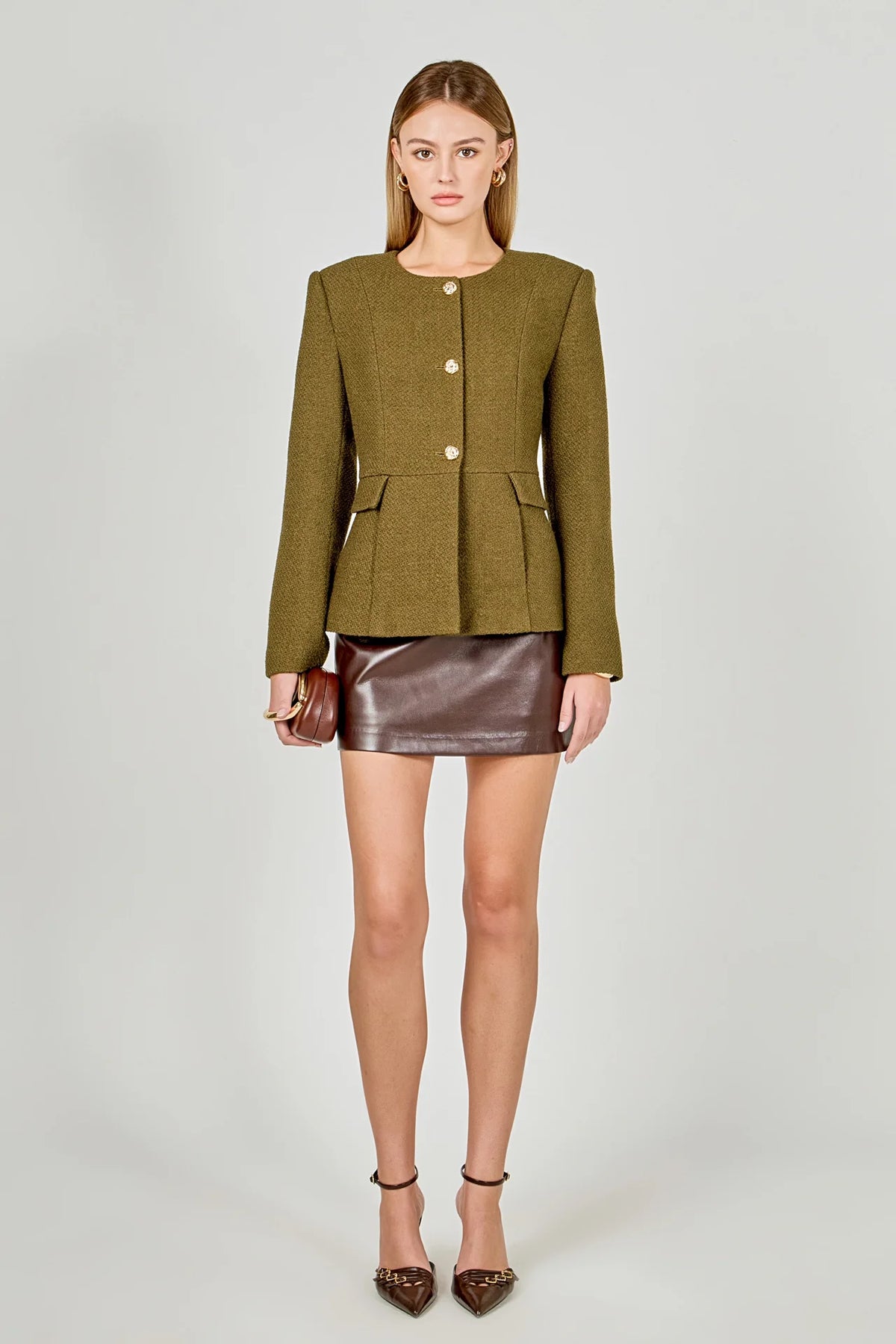 Endless Rose | Khaki/Olive Round Neck Blazer