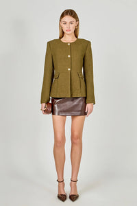 Endless Rose | Khaki/Olive Round Neck Blazer
