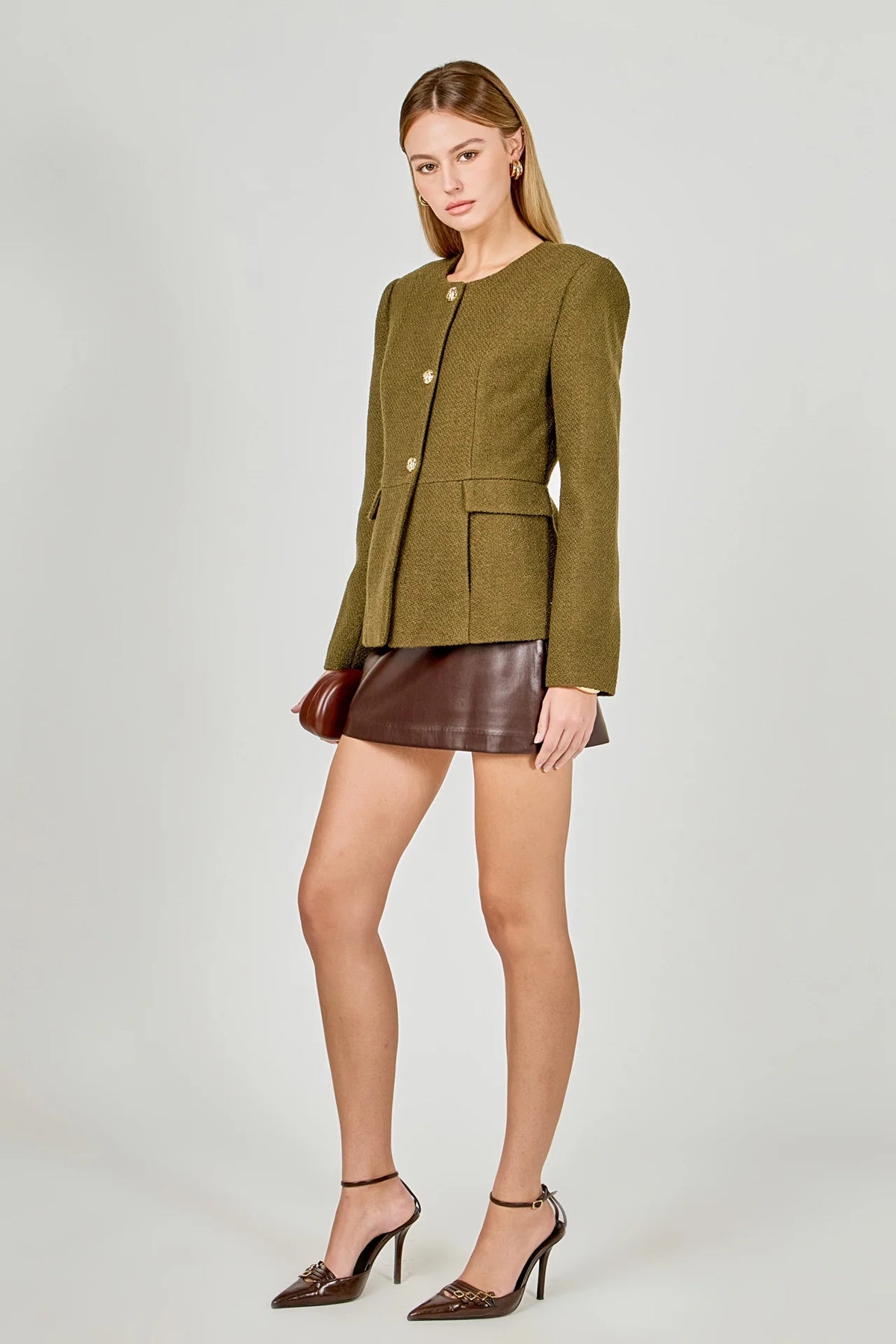 Endless Rose | Khaki/Olive Round Neck Blazer