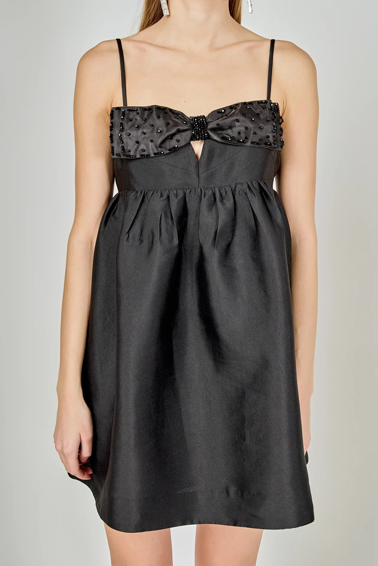 Endless Rose | Black Bead Embellished Bow Mini Dress