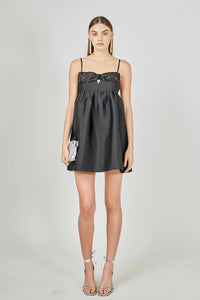 Endless Rose | Black Bead Embellished Bow Mini Dress
