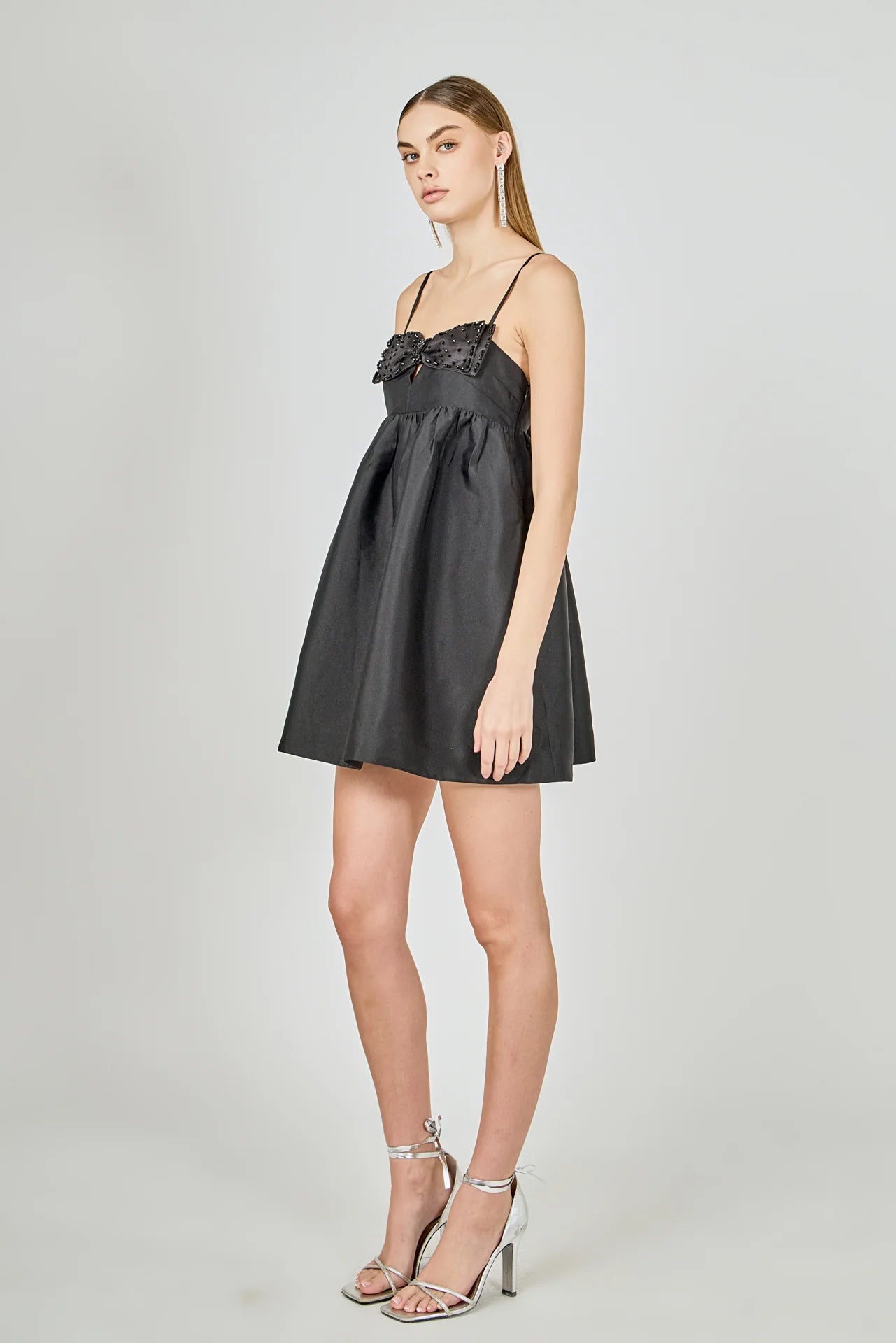 Endless Rose | Black Bead Embellished Bow Mini Dress