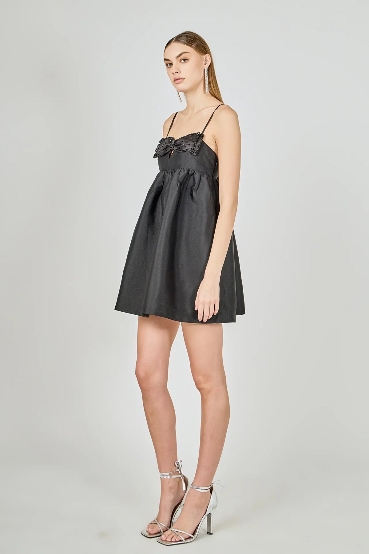 Endless Rose | Black Bead Embellished Bow Mini Dress