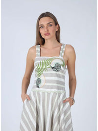 Lyla Striped Embroidered Irregular Hem Midi Dress