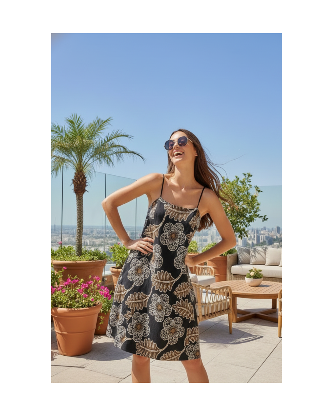 Black Embroidered A-Line Slip Dress