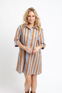 Karlie | Blue Bold Stripe Shirt Dress
