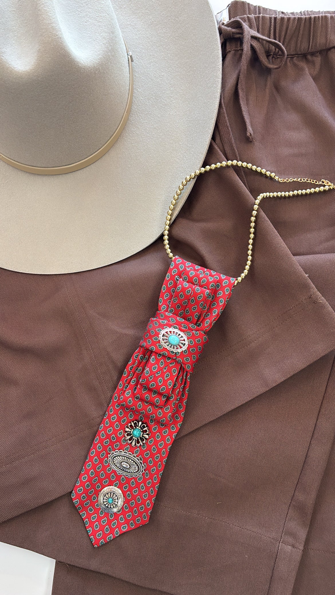Tie-Necklace | Red + Western Brooches