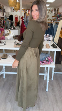 Moon River | Olive Front Lace-Up Tie 2fer Midi