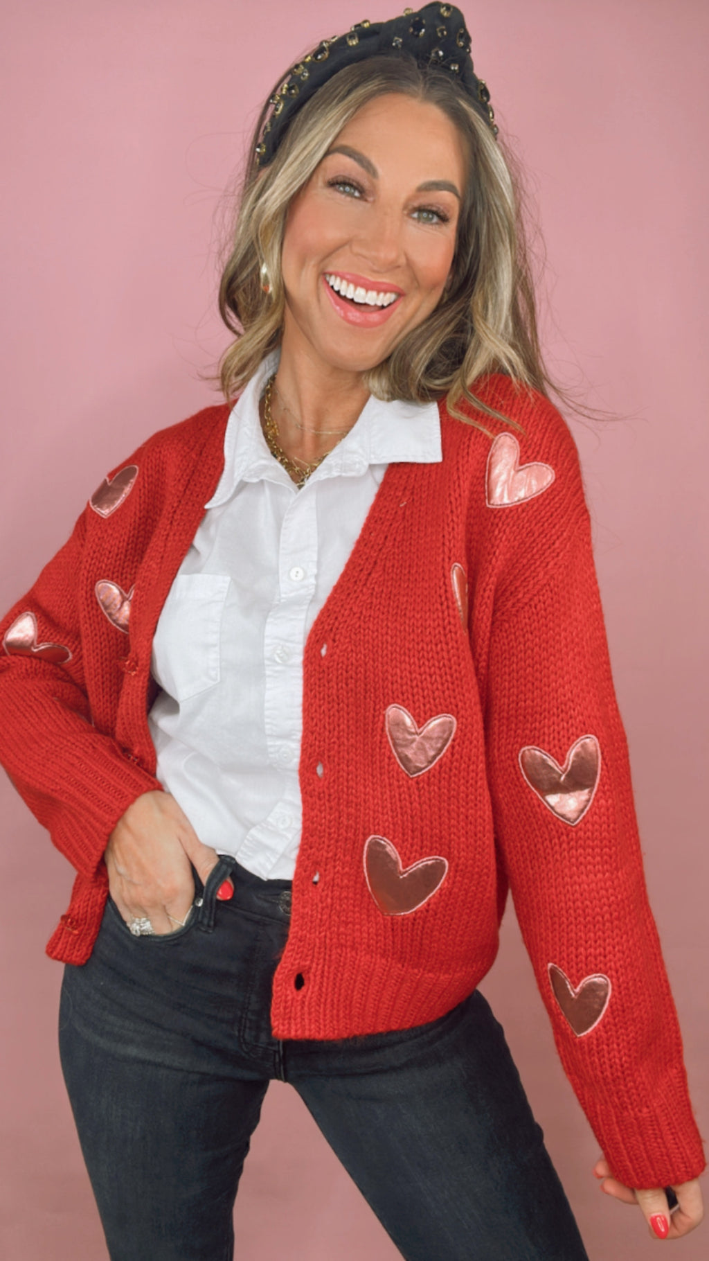 Ivy Jane Red Heart Felt Cardigan (SMALL)