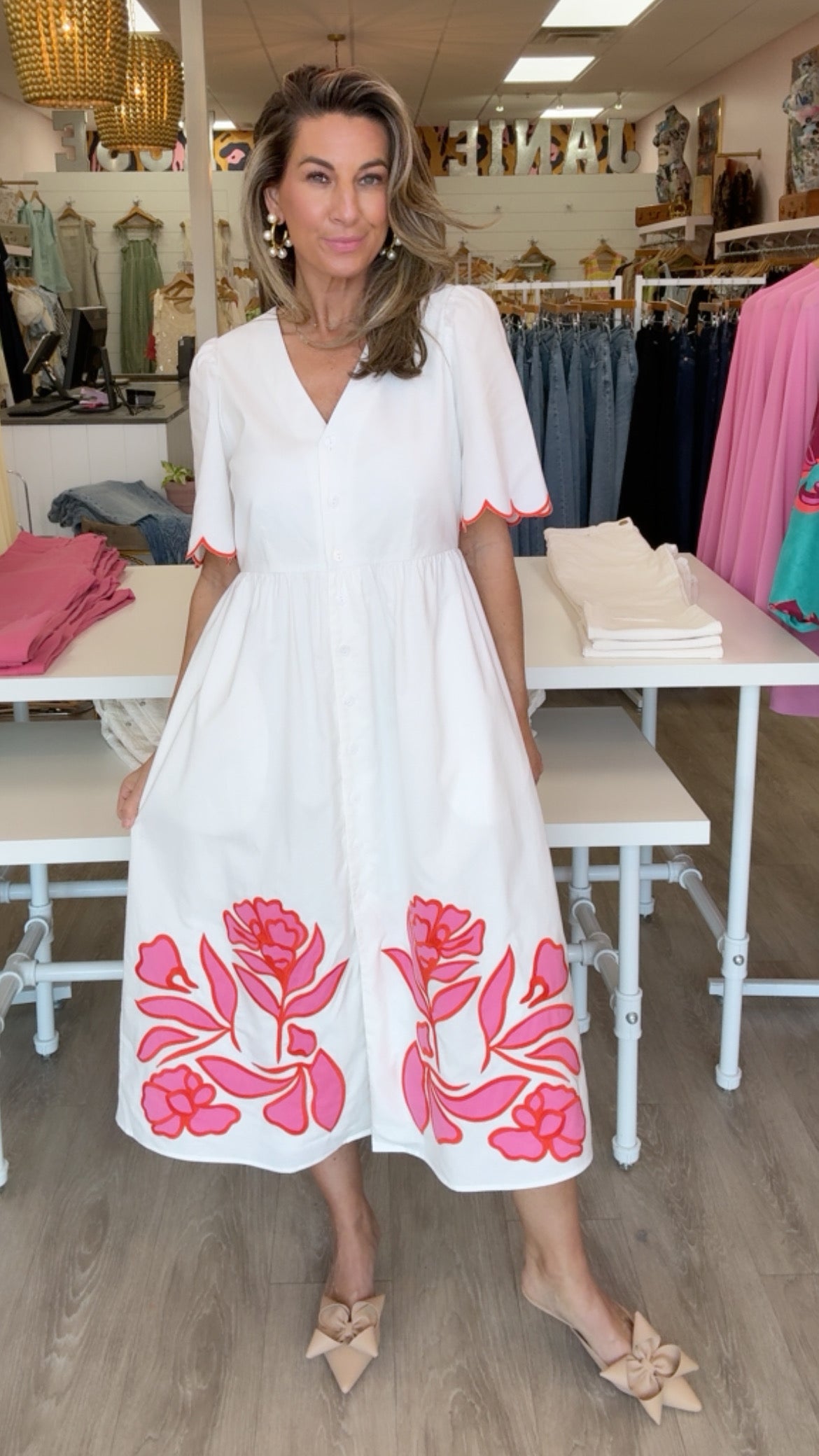 Crosby Luca Dress in Ivory w/ Embroidery