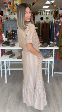 Karlie | Mocha Menswear Stripe Maxi Dress