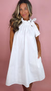 White Tie Neck Ruffle Sleeveless Dress
