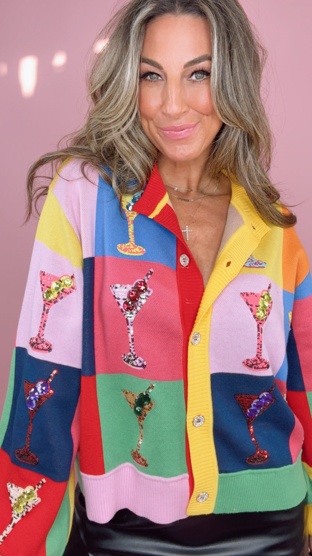 Queen of Sparkles Multi Check Cosmo Button Down Cardigan